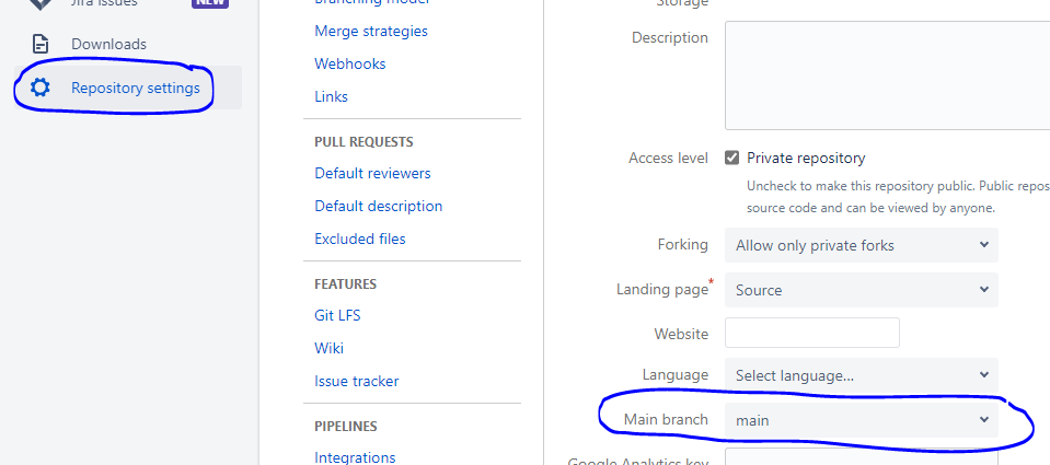 Bitbucket Change Main Branch